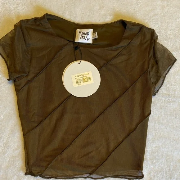 Princess Polly Brown Sheer Short Sleeve Top - Picture 2 of 2